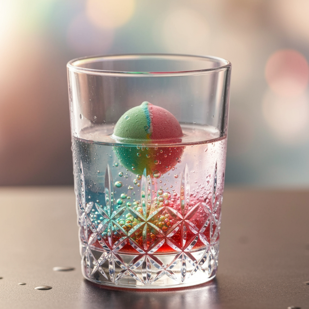 AI Design for a mocktail glass and a small fizz bomb which is fizzing inside and turning into a mocktial
make the glass look good and luxury also