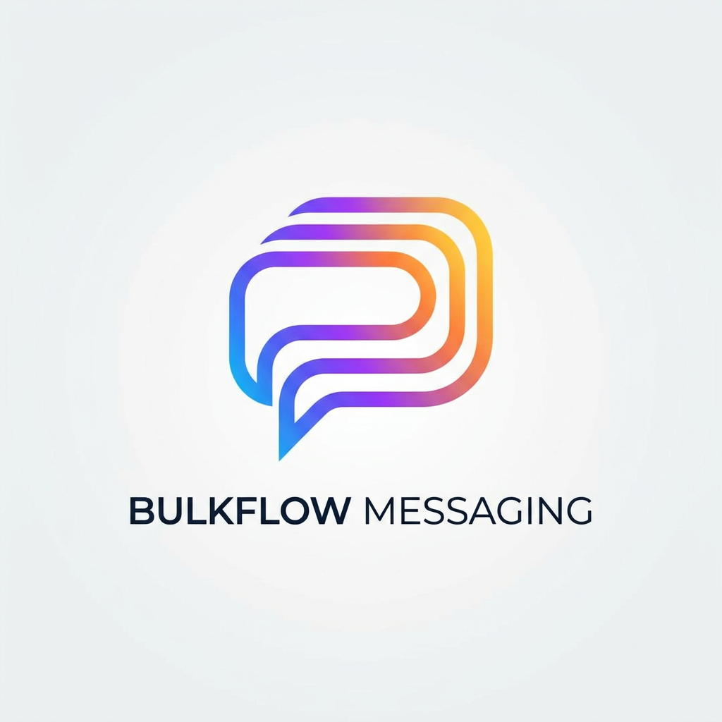 AI Design for A professional and minimalist logo design for a messaging platform, featuring a stylized speech bubble icon that incorporates a subtle layered 'bulk' motif to represent mass messaging. The design uses a clean, modern aesthetic with a vibrant gradient color palette, balanced composition, and smooth vector-style curves set against a soft neutral background.