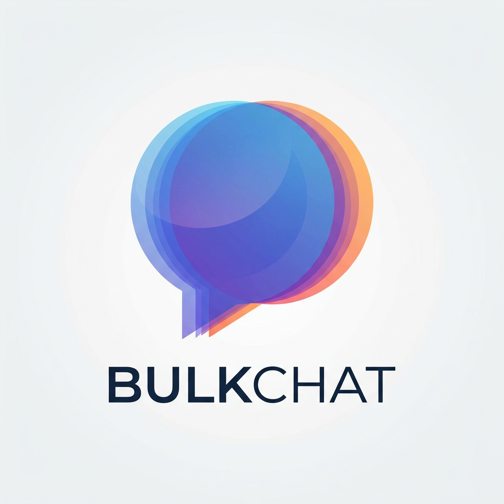 AI Design for A professional and minimalist logo design for a messaging platform, featuring a stylized speech bubble icon that incorporates a subtle layered 'bulk' motif to represent mass messaging. The design uses a clean, modern aesthetic with a vibrant gradient color palette, balanced composition, and smooth vector-style curves set against a soft neutral background.