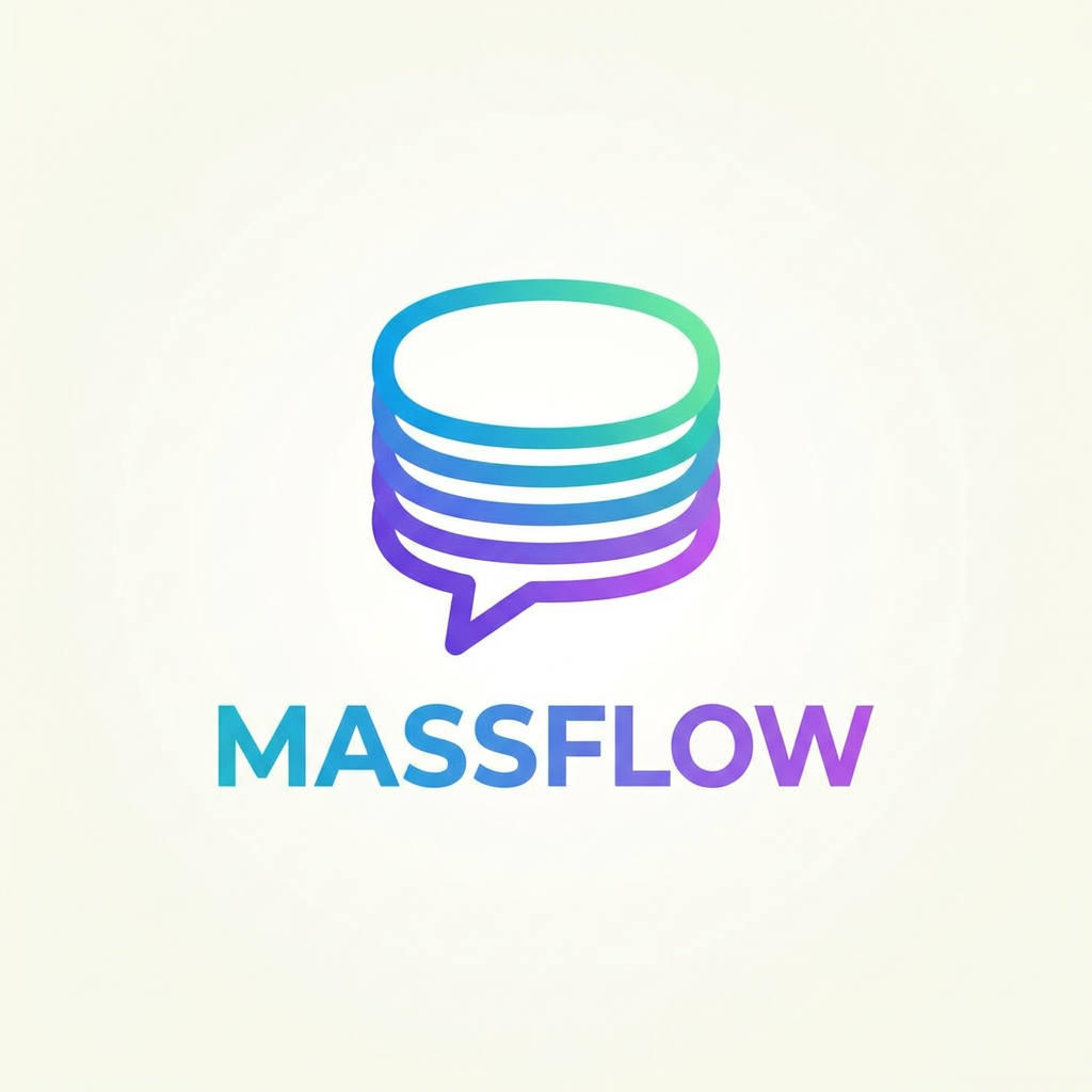 AI Design for A professional and minimalist logo design for a messaging platform, featuring a stylized speech bubble icon that incorporates a subtle layered 'bulk' motif to represent mass messaging. The design uses a clean, modern aesthetic with a vibrant gradient color palette, balanced composition, and smooth vector-style curves set against a soft neutral background.