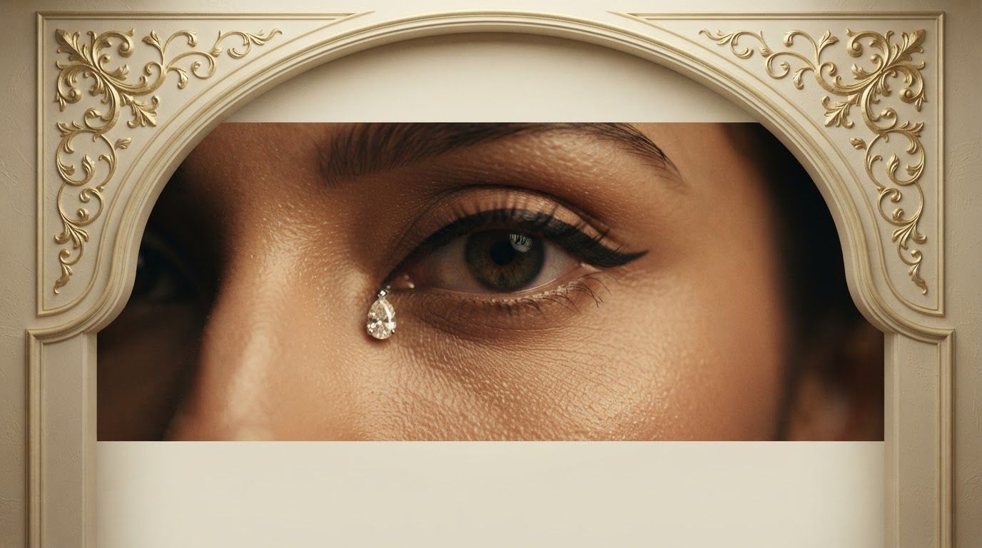 AI Design for Main campaign hero visual for  brand. Cinematic advertising image with a clear subject, memorable visual idea, strong depth and lighting, premium art direction, clean negative space for headline and CTA to be added later, no generated text.

Incorporate the attached brand element reference image (Reference A: brand element "Kashish Beauty Shop") into the composition where natural — preserve the depicted brand element's appearance.