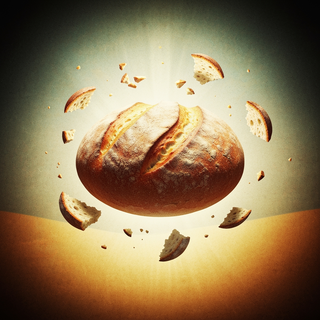 AI Design for This isnt about a bakery advertisement. Change the bread to an abstract image and the theme should be related to biblical content