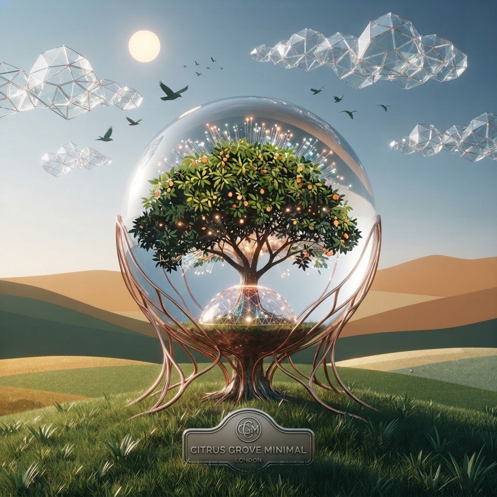 AI Design for Surreal creative variation for exploration. Unexpected but coherent visual twist, imaginative composition, strong focal subject, premium finish, no text or symbols unless essential to the concept.

Incorporate the attached brand element reference image (Reference A: brand element "Citrus Grove Minimal") into the composition where natural — preserve the depicted brand element's appearance.