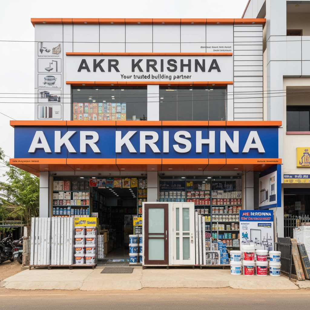 AI Design for Business Name: AKR KRISHNA
Tagline: Your trusted building partner
Business Category:Hardware electrical glass plywood door Paint Plumbing
City : Karaikal and porayar