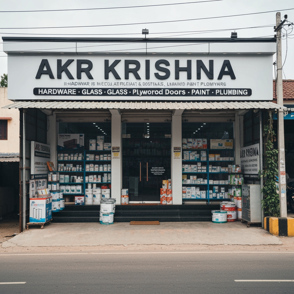 AI Design for Business Name: AKR KRISHNA
Tagline: Your trusted building partner
Business Category:Hardware electrical glass plywood door Paint Plumbing
City : Karaikal and porayar
