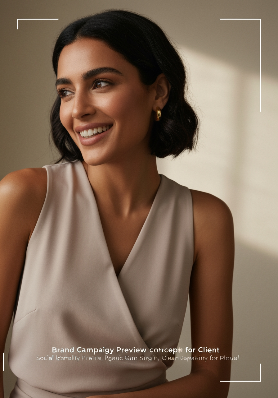 AI Design for Social campaign preview concept for Brand identity directions for a client. Portrait campaign visual that feels ready for client approval, clear focal image, cohesive art direction, clean space for copy to be added later, no generated text.