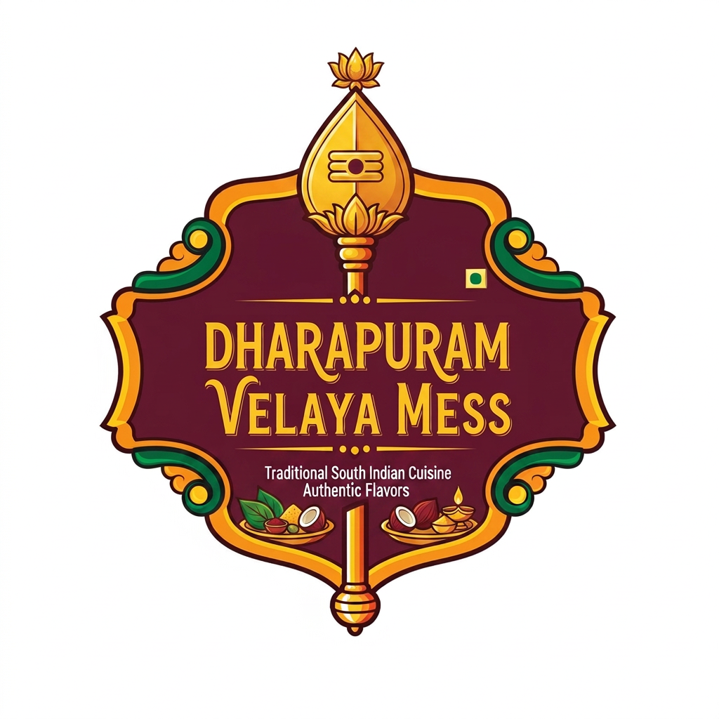 AI Design for DHARAPURAM VELAYYA MESS , NEED RESTAURANT LOGO WITH TRADITIONAL WITH MURUGAN VEL SYMBOL SHOULD BE INCLUDEDE, ANY OTHERS