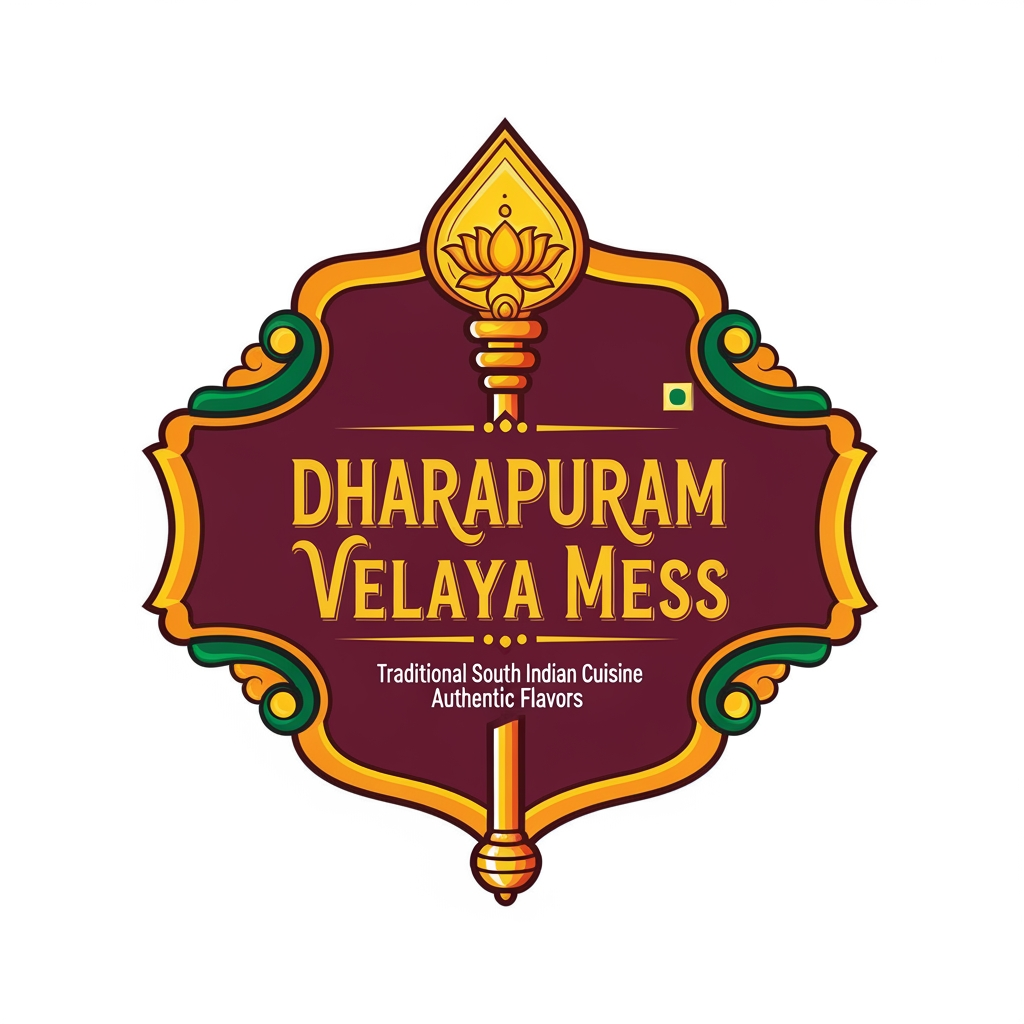 AI Design for DHARAPURAM VELAYYA MESS , NEED RESTAURANT LOGO WITH TRADITIONAL WITH MURUGAN VEL SYMBOL SHOULD BE INCLUDEDE