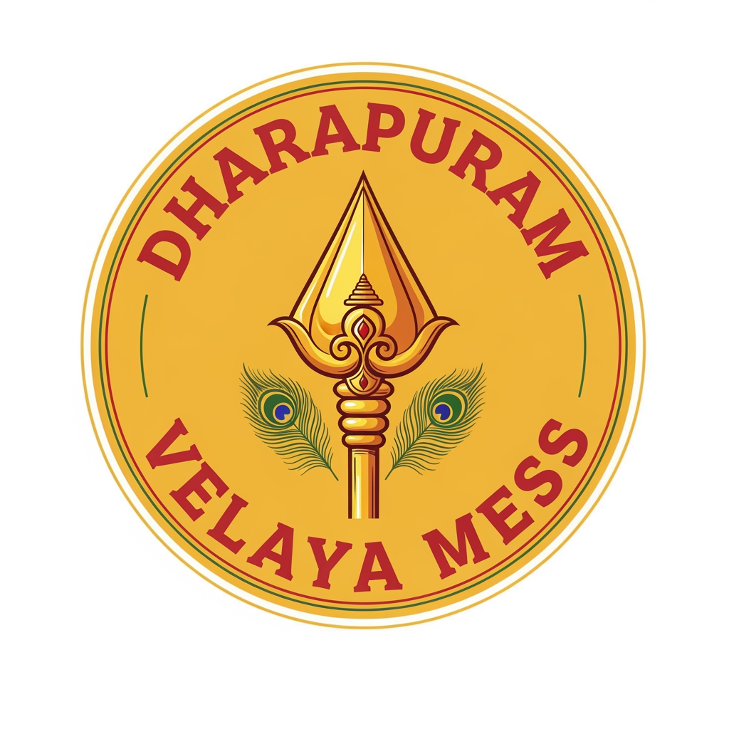 AI Design for DHARAPURAM VELAYYA MESS , NEED RESTAURANT LOGO WITH TRADITIONAL WITH MURUGAN VEL SYMBOL SHOULD BE INCLUDEDE