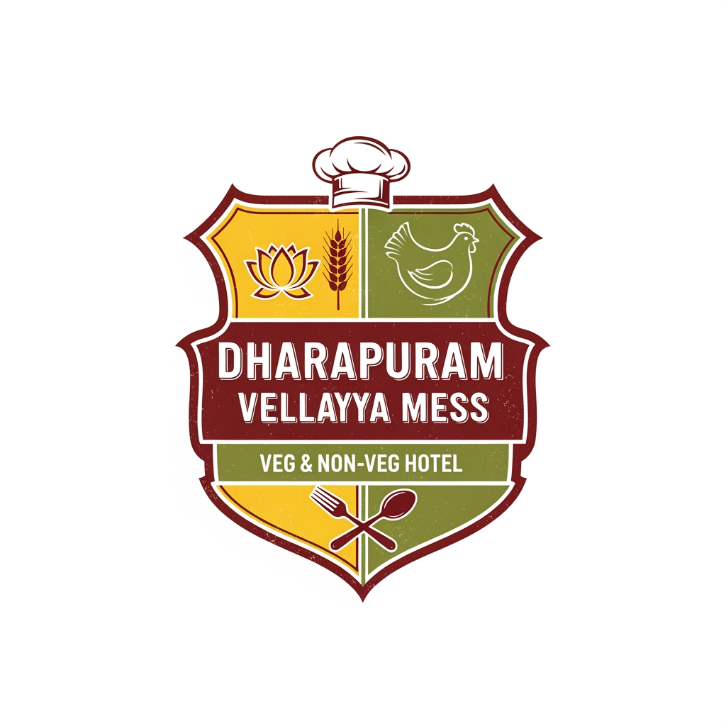 AI Design for NEED TRADITIONAL LOGO ,FOR DHARAPURAM VELLAYYA MESS ITS VEG ND NON VEG HOTEL , GIVCE ANOTHER DESIGN