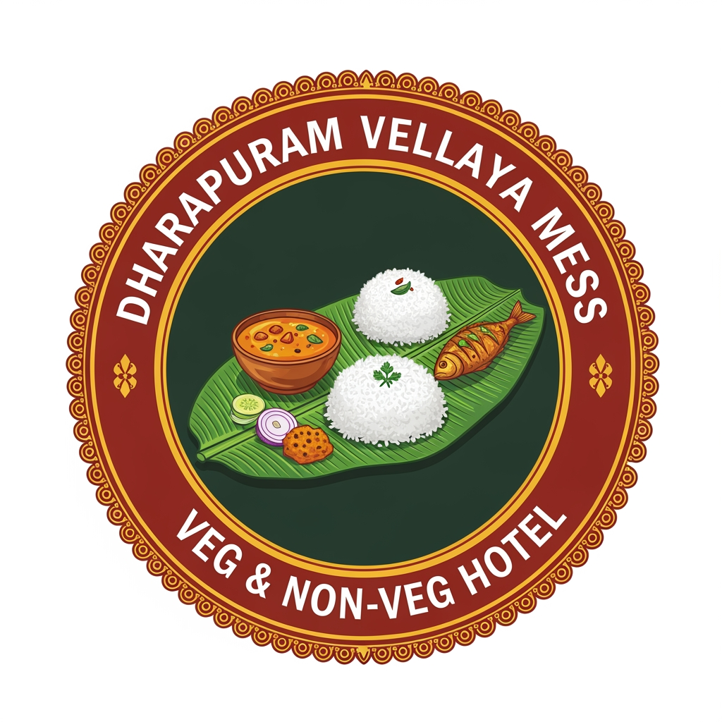 AI Design for NEED TRADITIONAL LOGO ,FOR DHARAPURAM VELLAYYA MESS ITS VEG ND NON VEG HOTEL , GIVCE ANOTHER DESIGN