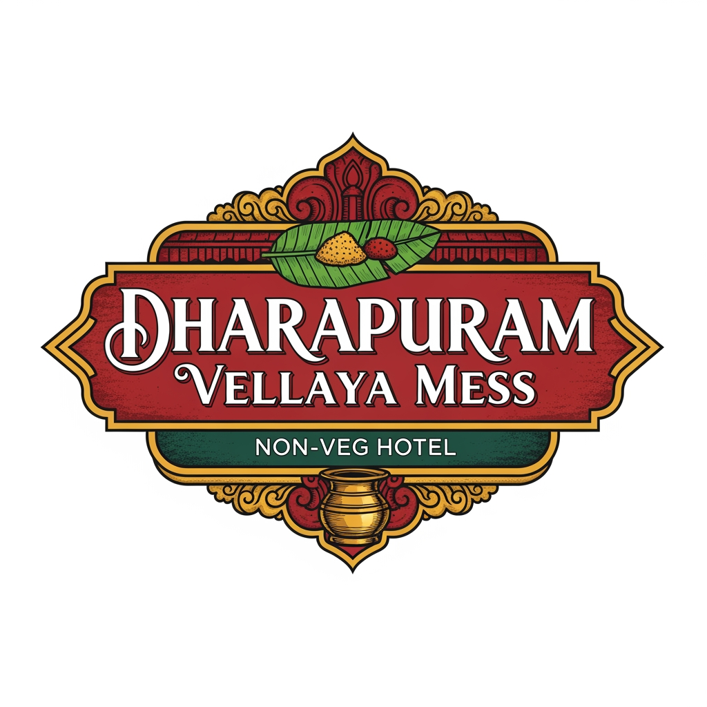AI Design for NEED TRADITIONAL LOGO ,FOR DHARAPURAM VELLAYYA MESS ITS NON VEG HOTEL