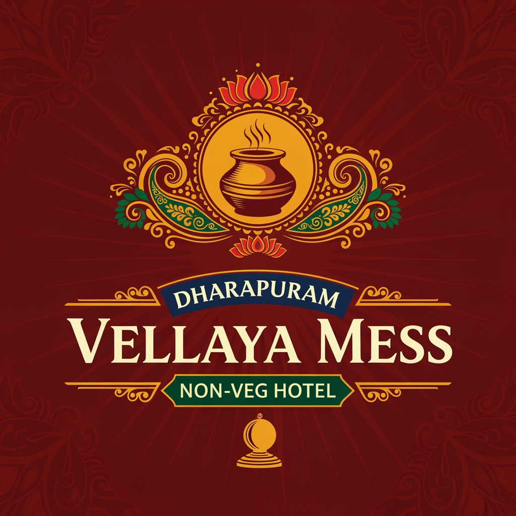 AI Design for NEED TRADITIONAL LOGO ,FOR DHARAPURAM VELLAYYA MESS ITS NON VEG HOTEL