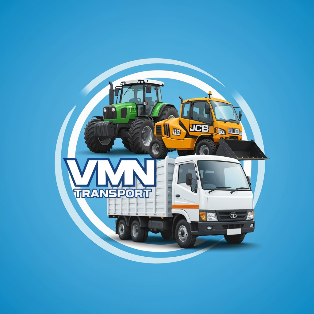 AI Design for make a logo for transportb company it's called "VMN TRANSPORT" they are using Tractor, JCB and Tata Ace vehicles for our company, make a logo at Pictorial type of logo