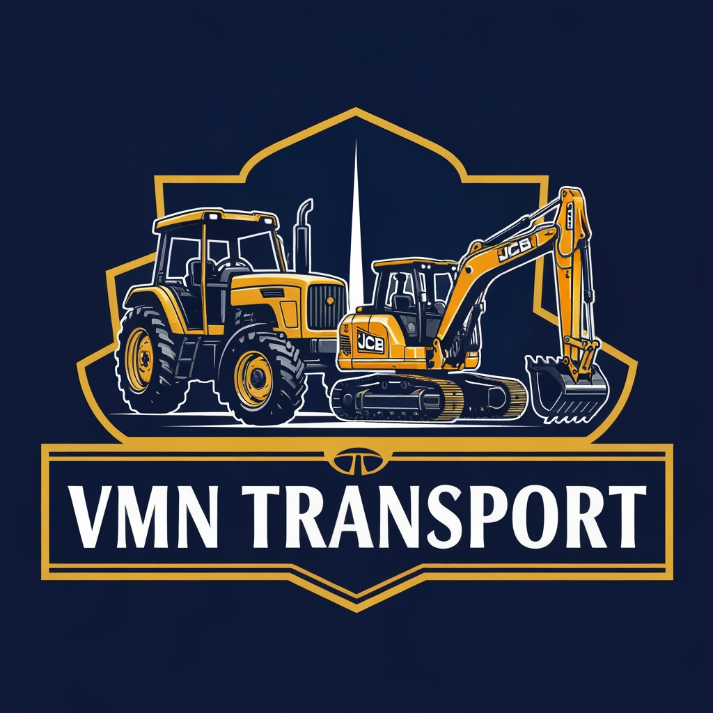 AI Design for make a logo for transportb company it's called "VMN TRANSPORT" they are using Tractor, JCB and Tata Ace vehicles for our company, make a logo at Emblem type of logo