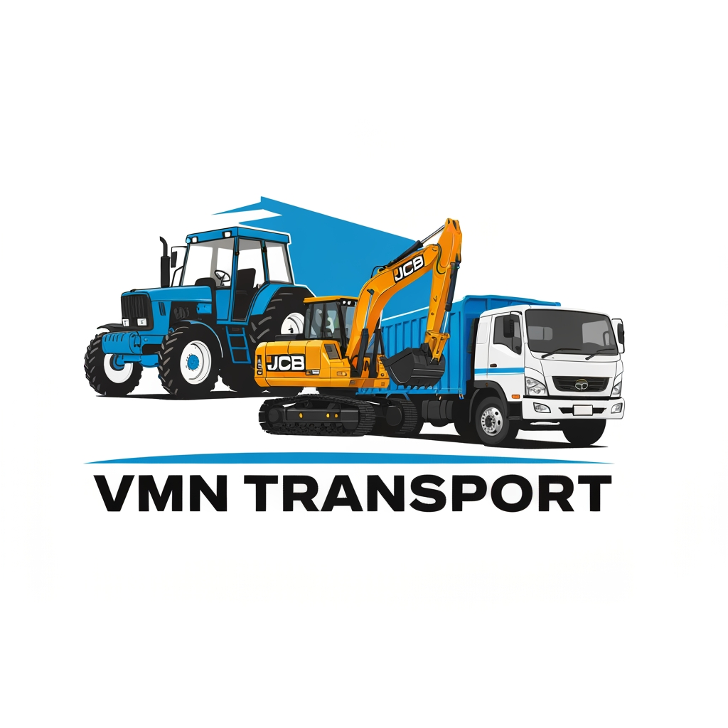 AI Design for make a logo for transportb company it's called "VMN TRANSPORT" they are using Tractor, JCB and Tata Ace vehicles for our company, make a logo at combination type of logo