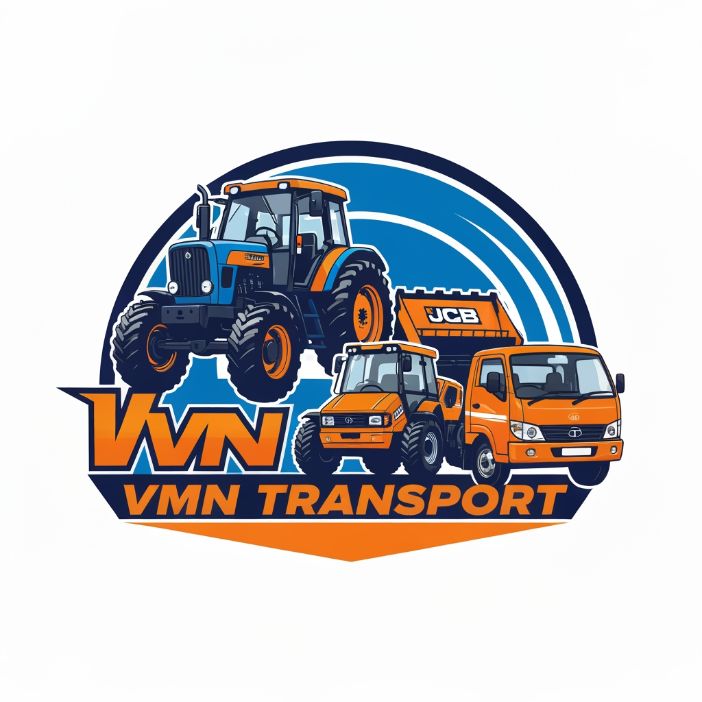 AI Design for make a logo for transportb company it's called "VMN TRANSPORT" they are using Tractor, JCB and Tata Ace vehicles for our company, make a logo at Pictorial type of logo
