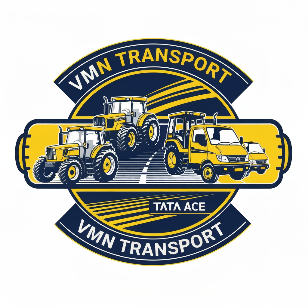 AI Design for make a logo for transportb company it's called "VMN TRANSPORT" they are using Tractor, JCB and Tata Ace vehicles for our company, make a logo at Emblem type of logo