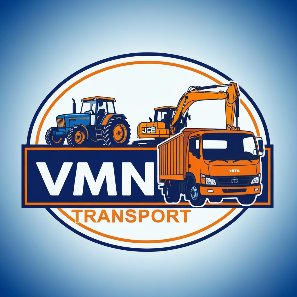 AI Design for make a logo for transportb company it's called "VMN TRANSPORT" they are using Tractor, JCB and Tata Ace vehicles for our company, make a logo at Emblem type of logo