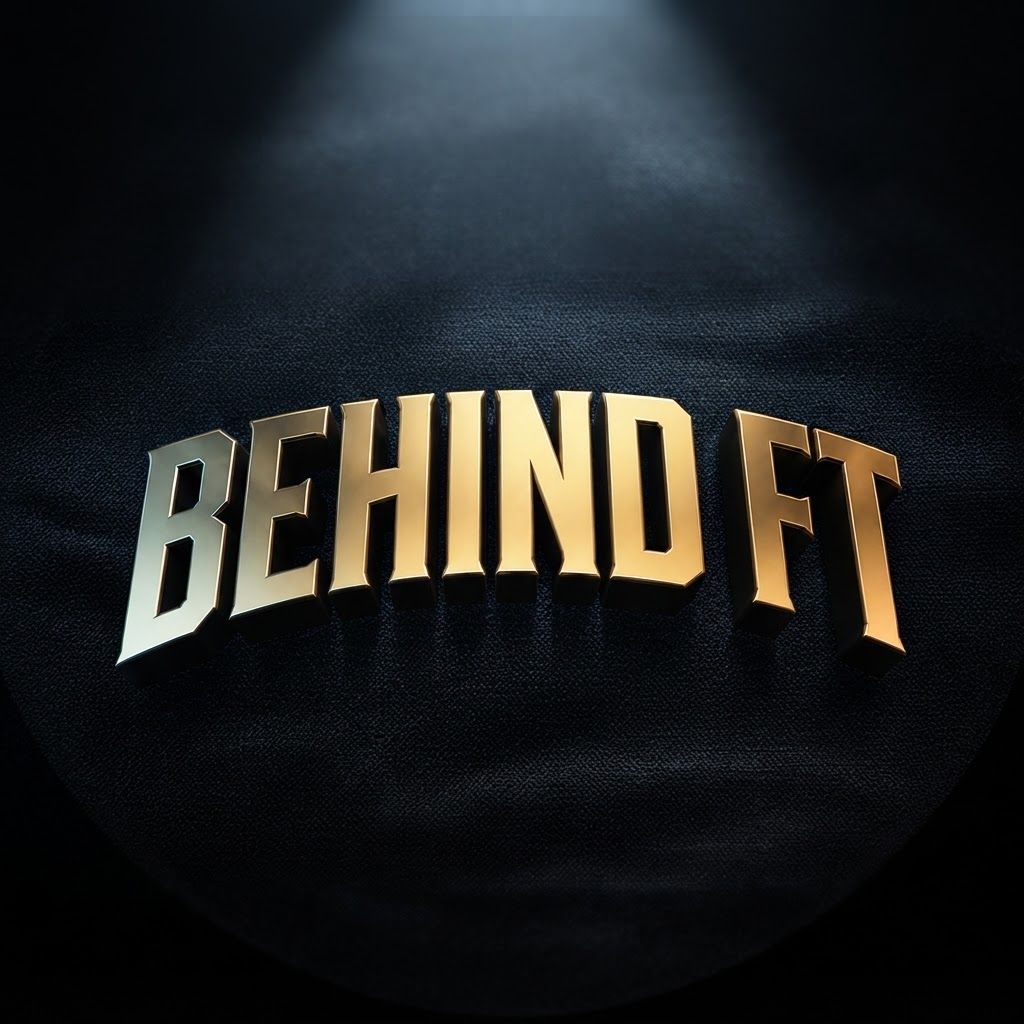 AI Design for Premium logo presentation mockup concept for Generate a dramatic, cinematic brand reveal featuring reflective gold 3D text floating over a dark, heavy-grain textured surface with moody rim lighting.. Logo or brand mark displayed on a clean neutral surface with subtle depth, refined shadow, precise alignment, elegant design-studio presentation, no extra readable text.
Incorporate the attached brand element reference image (Reference A: brand element "Behind FT") into the composition where natural — preserve the depicted brand element's appearance.