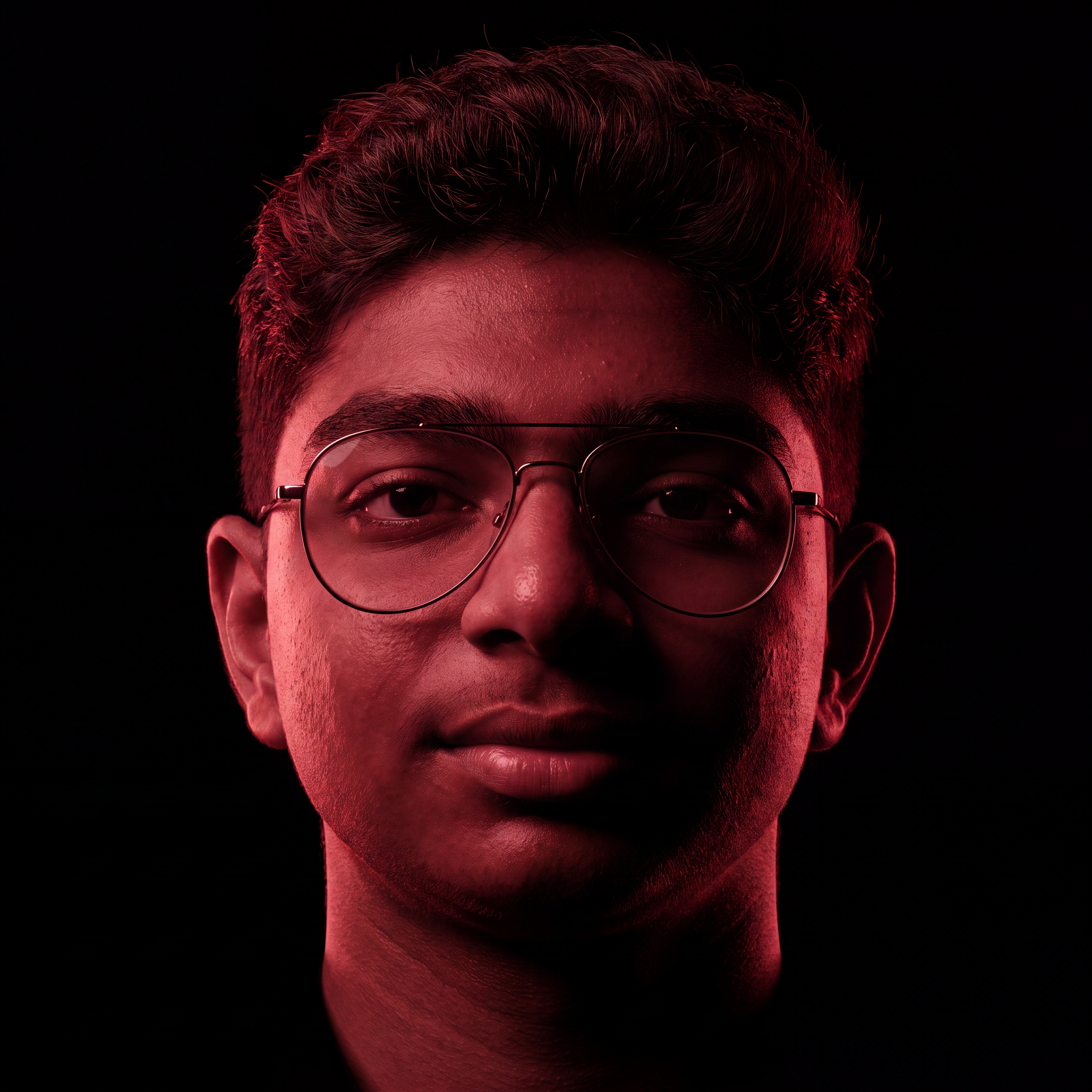 AI Design for Cinematic portrait, straight-on facial expression, hyper-realistic skin texture. Dramatic duotone lighting using only deep matte black (#000000) and rich crimson red (#B00020). Intense crimson directional side lighting sculpting the cheekbones, jawline, and hair texture, transitioning into deep black shadows on the opposite side. Minimalist, solid black background. Premium luxury fashion editorial aesthetic, high-contrast film noir style, sharp facial details, volumetric lighting, 8k resolution, photorealistic, no text, no logos. Use the attached image as the primary composition and structural reference.