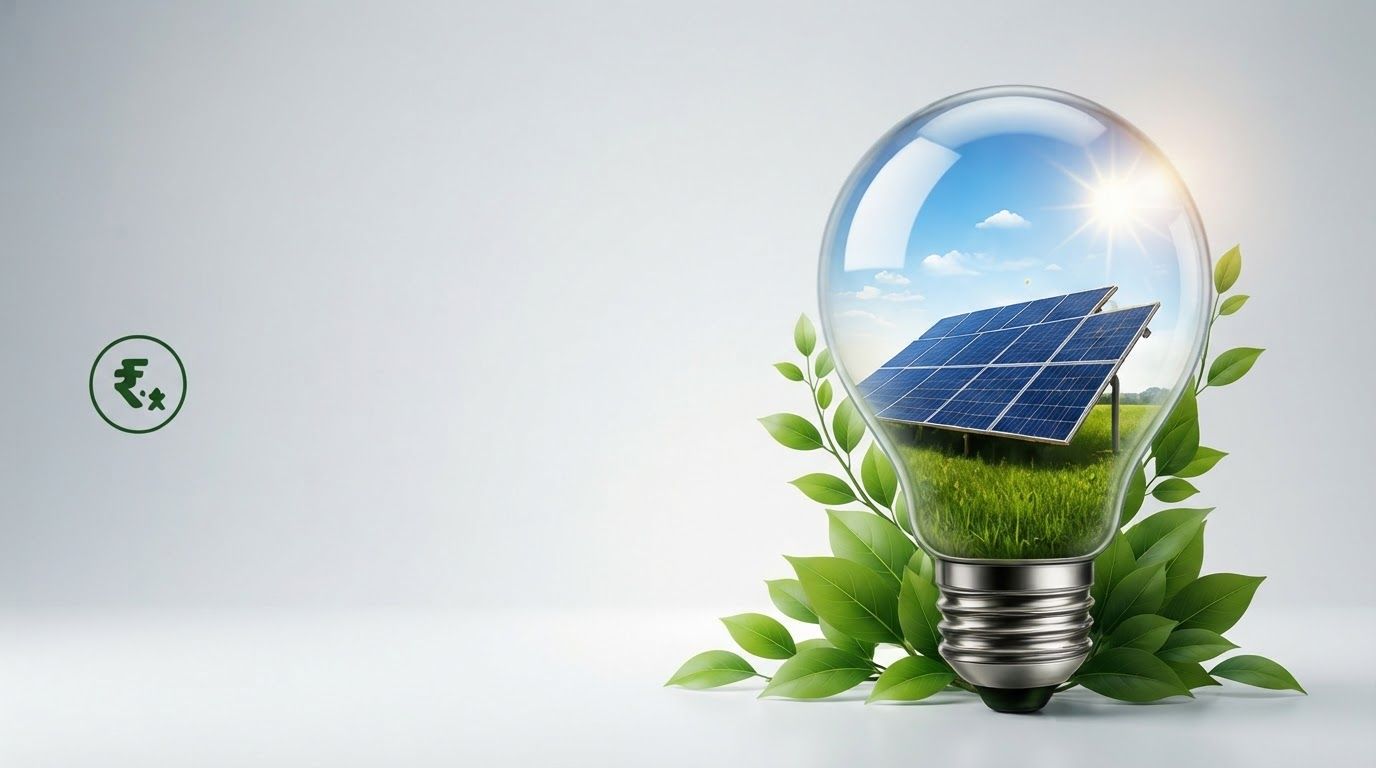 AI Design for Wide campaign hero photograph concept for Create a clean, eco-conscious marketing visual featuring solar panels inside a lightbulb to emphasize energy savings and sustainability. Use a bright, professional aesthetic with green and blue tones to communicate reliable solar solutions.. Premium advertising composition with a clear focal product, cinematic lighting, clean negative space on one side for copy to be added later, no rendered words.
Incorporate the attached brand element reference image (Reference A: brand element "Solar Energy Campaign Asset") into the composition where natural — preserve the depicted brand element's appearance.