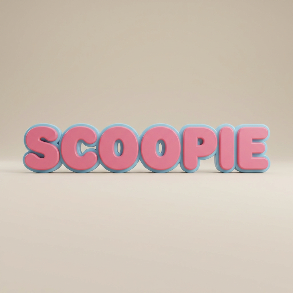 AI Design for A high-resolution, clean product shot of the brand identity featuring the word scoopie, extracted from {{asset:123}} and placed against a minimalist, neutral studio background. The typography should as it is