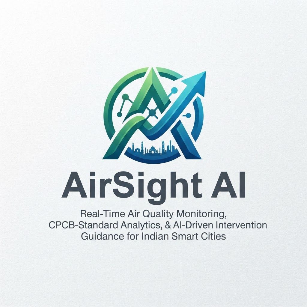 AI Design for i am going for a hackathon, and this is a Real-Time Air Quality Monitoring, CPCB-Standard Analytics, & AI-Driven Intervention Guidance for Indian Smart Cities.
Generate a symbolic and creative logo that impresses the JURY
only the image