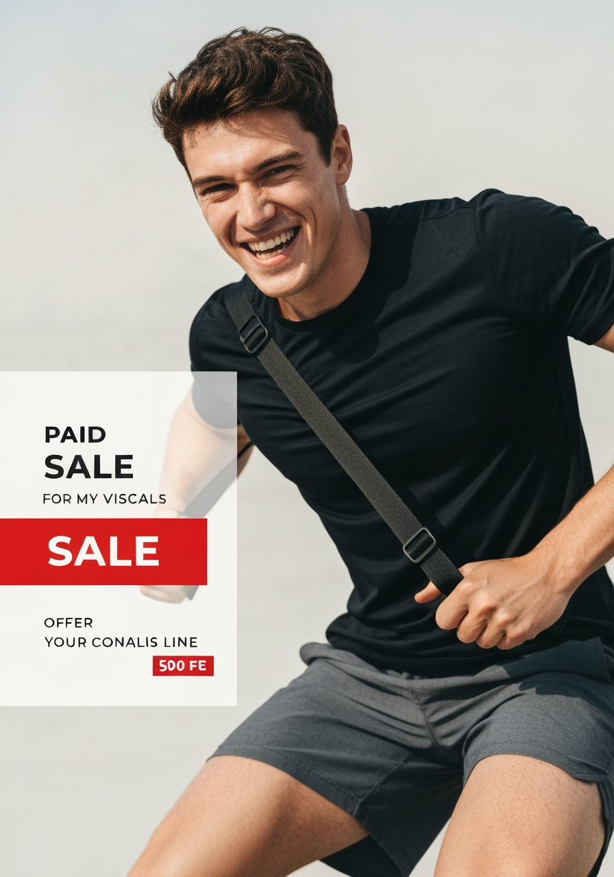 AI Design for Paid ad visual concept for Sale campaign visuals for my product line. Performance-focused portrait composition, clear product or benefit cue, bold contrast, uncluttered background, open area for offer copy to be added later, no readable text.