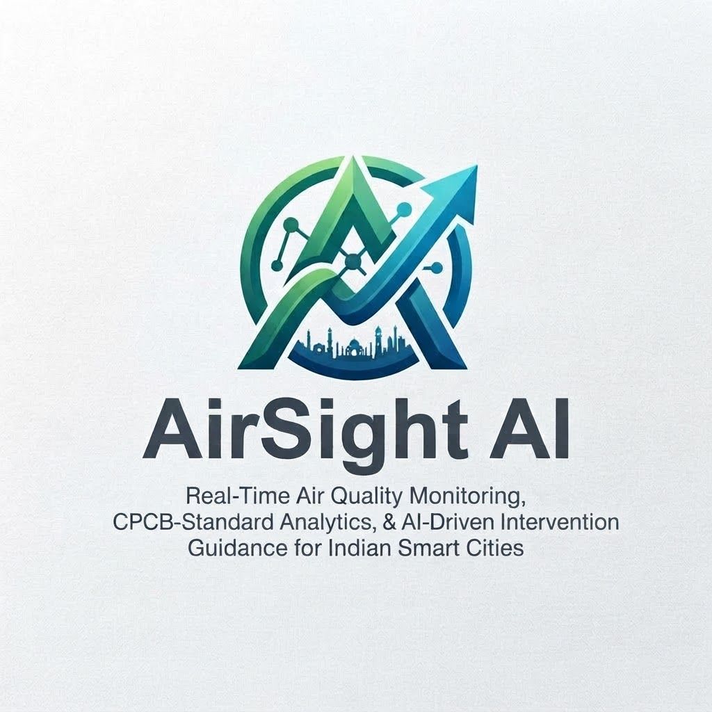 AI Design for i am going for a hackathon, and this is a Real-Time Air Quality Monitoring, CPCB-Standard Analytics, & AI-Driven Intervention Guidance for Indian Smart Cities.
Generate a symbolic and creative logo that impresses the JURY
only the image
SHOULD SUIT THE ENV THEME, THIS IS MEANT FOR SMART AQI MONITORING