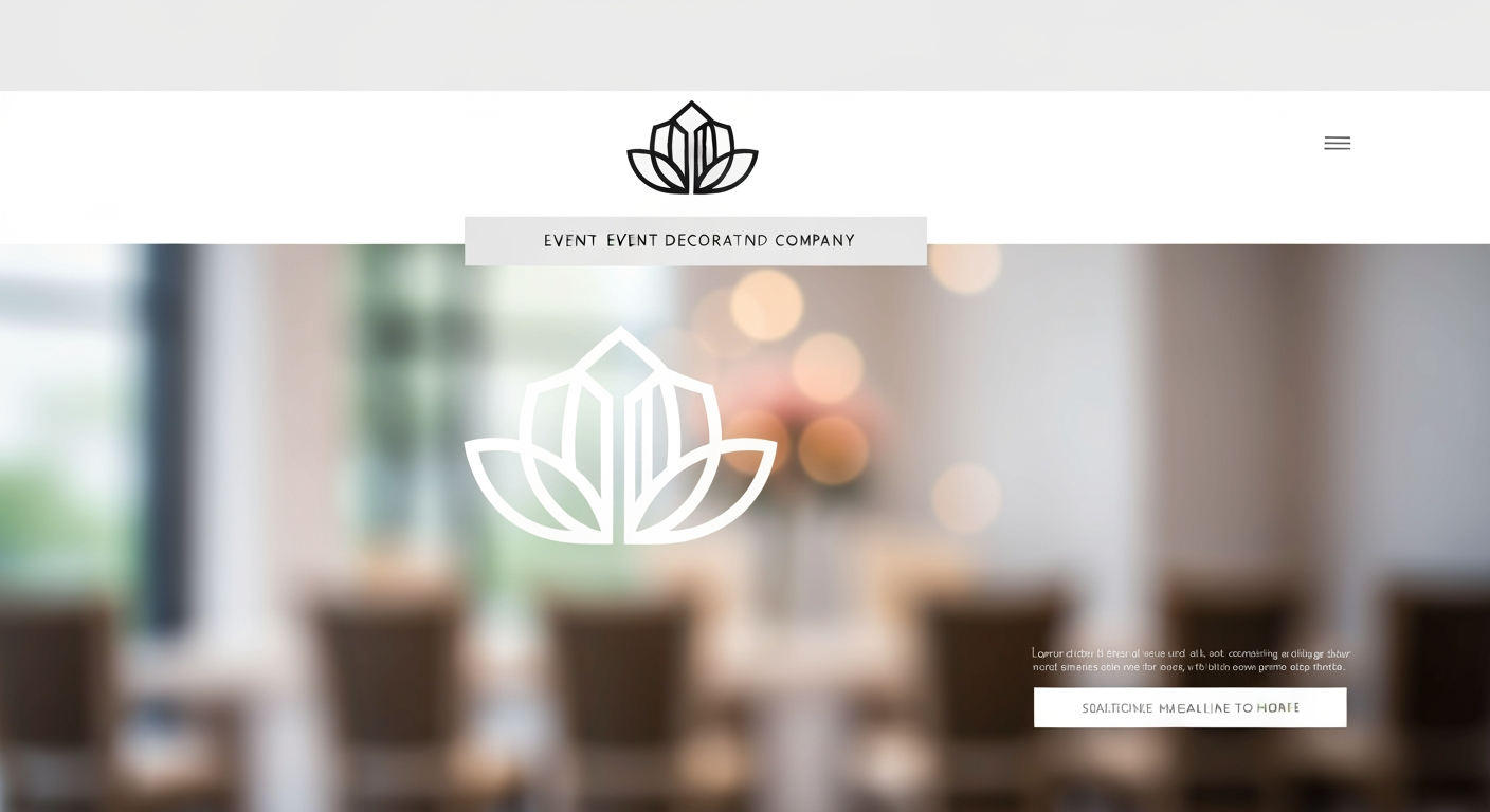 AI Design for Website hero image concept for A logo for event decoration company. Wide polished digital brand visual, clear focal identity element, cohesive colors and atmosphere, generous negative space for headline and CTA to be added later, no rendered UI text.