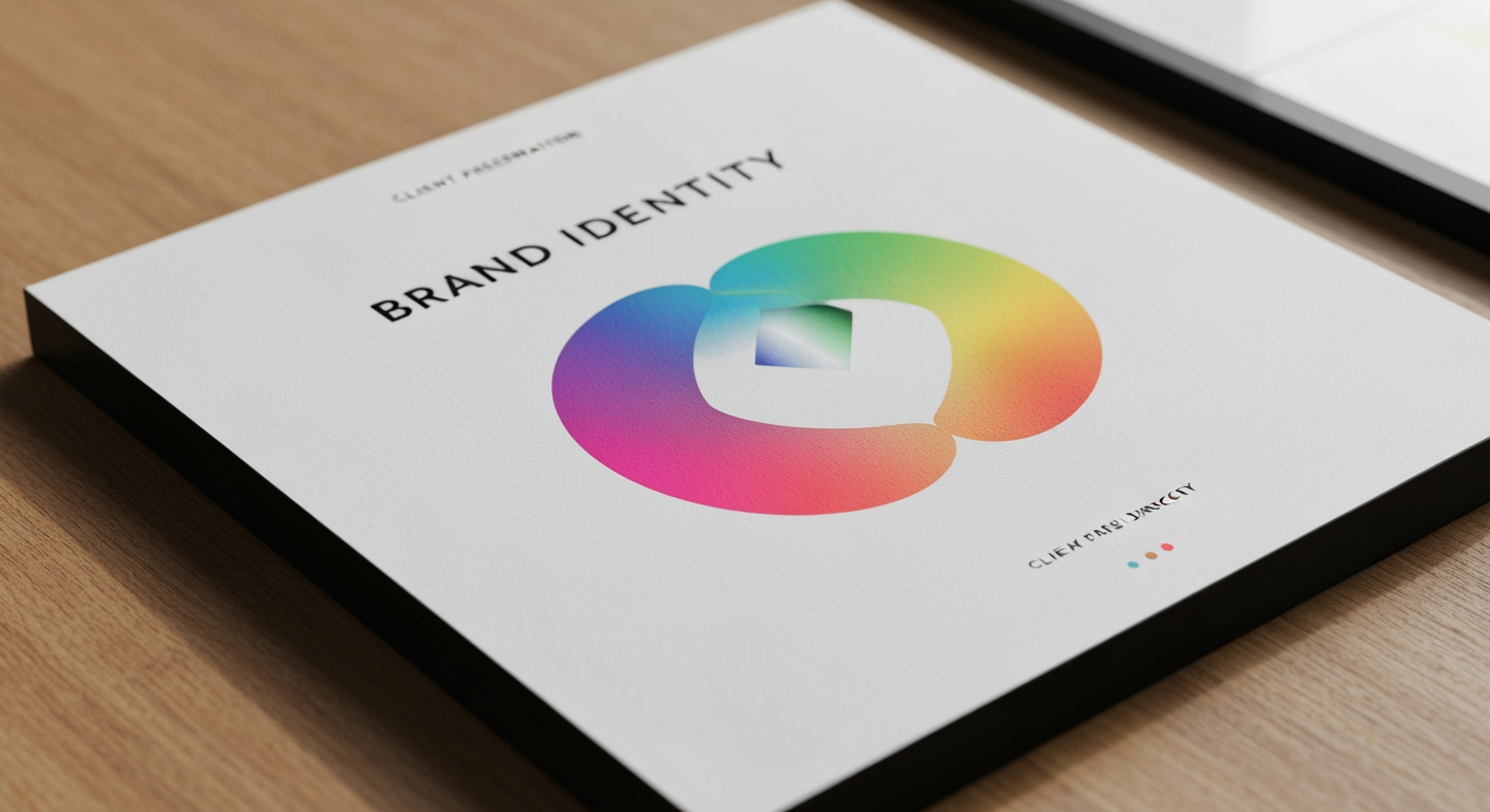 AI Design for Client presentation mockup concept for Brand identity directions for a client. Polished scene showing the design direction applied to a realistic surface, screen, poster, or object, premium agency presentation style, no readable placeholder text.