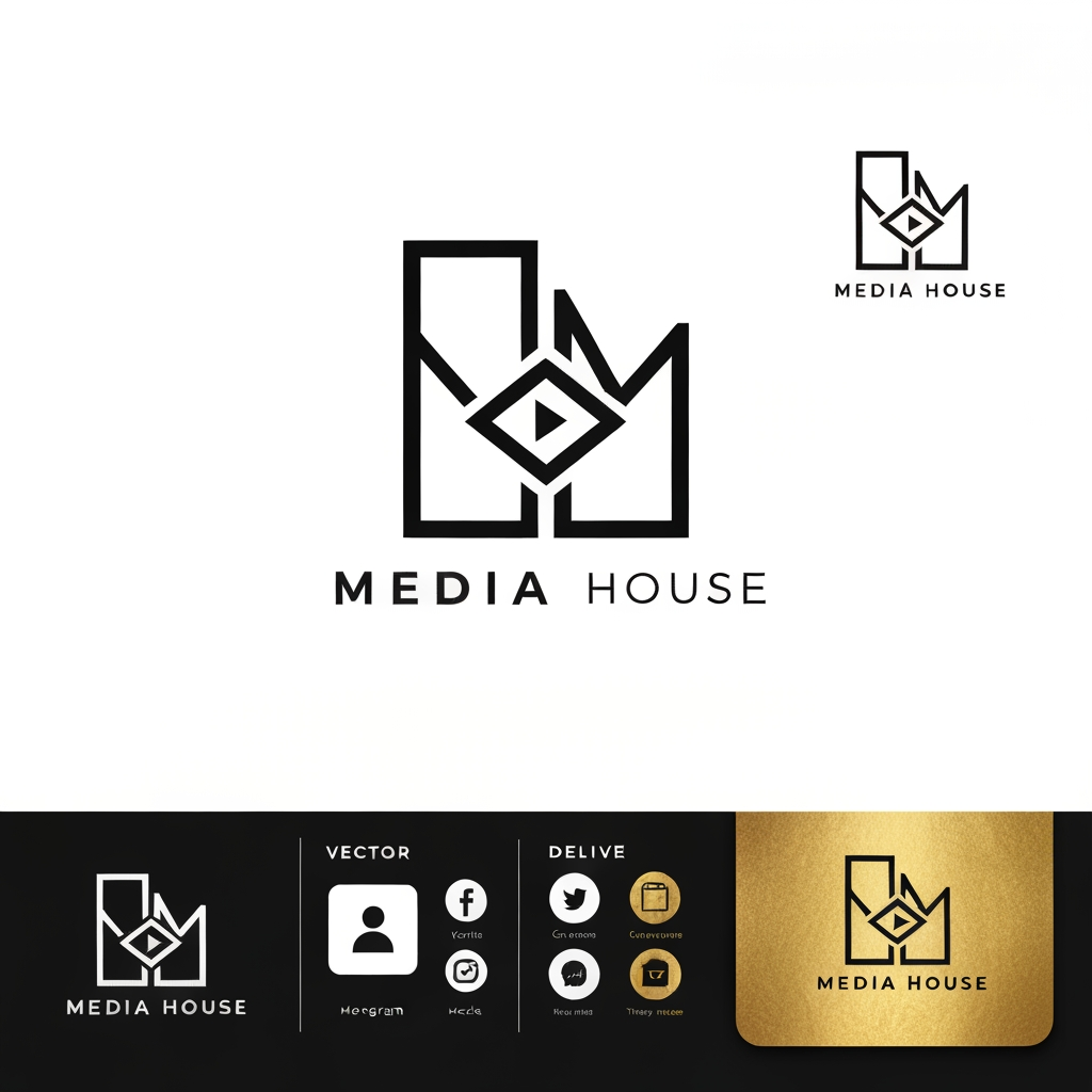 AI Design for Design a premium luxury logo for a modern media company called "PM Media House".
Style:
Minimal, elegant, timeless, corporate luxury.
Create a bold "PM" monogram using clean geometric lines with perfect symmetry. Integrate a subtle negative-space play button inside the monogram without making it obvious.
Mood:
Premium, cinematic, powerful, trustworthy, modern, high-end branding.
Avoid:
Gradients, cartoon style, unnecessary icons, colorful elements, shadows, clutter, cheap effects.
Deliver:
• Vector logo
• Monogram version
• Social media profile icon
• Black version
• White version
• Gold foil mockup
• Transparent background
• Brand identity presentation quality
Ultra HD
Professional branding
Behance award-winning style
Minimal luxury aesthetic