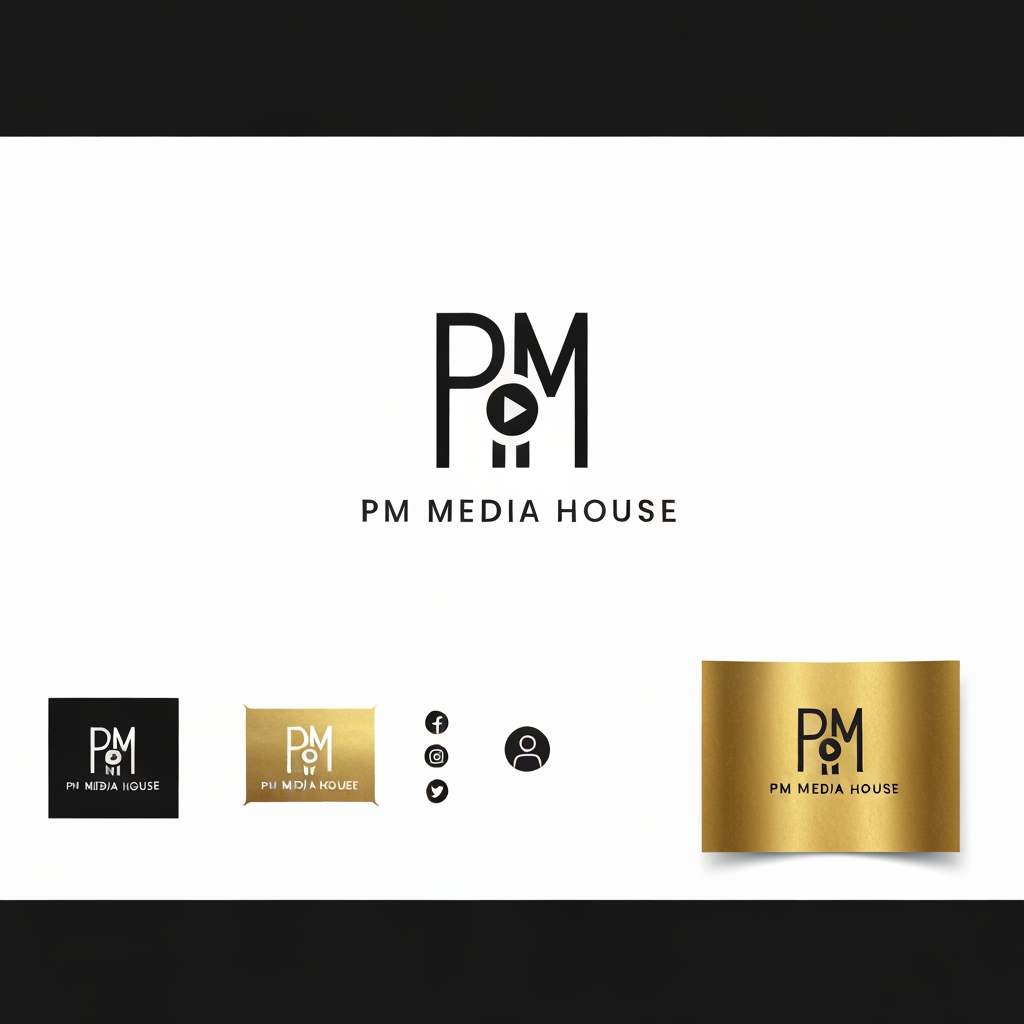 AI Design for Design a premium luxury logo for a modern media company called "PM Media House".
Style:
Minimal, elegant, timeless, corporate luxury.
Create a bold "PM" monogram using clean geometric lines with perfect symmetry. Integrate a subtle negative-space play button inside the monogram without making it obvious.
Mood:
Premium, cinematic, powerful, trustworthy, modern, high-end branding.
Avoid:
Gradients, cartoon style, unnecessary icons, colorful elements, shadows, clutter, cheap effects.
Deliver:
• Vector logo
• Monogram version
• Social media profile icon
• Black version
• White version
• Gold foil mockup
• Transparent background
• Brand identity presentation quality
Ultra HD
Professional branding
Behance award-winning style
Minimal luxury aesthetic