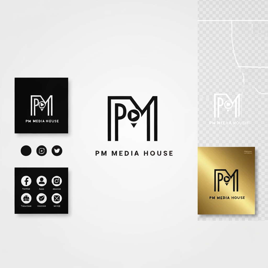 AI Design for Design a premium luxury logo for a modern media company called "PM Media House".
Style:
Minimal, elegant, timeless, corporate luxury.
Create a bold "PM" monogram using clean geometric lines with perfect symmetry. Integrate a subtle negative-space play button inside the monogram without making it obvious.
Mood:
Premium, cinematic, powerful, trustworthy, modern, high-end branding.
Avoid:
Gradients, cartoon style, unnecessary icons, colorful elements, shadows, clutter, cheap effects.
Deliver:
• Vector logo
• Monogram version
• Social media profile icon
• Black version
• White version
• Gold foil mockup
• Transparent background
• Brand identity presentation quality
Ultra HD
Professional branding
Behance award-winning style
Minimal luxury aesthetic