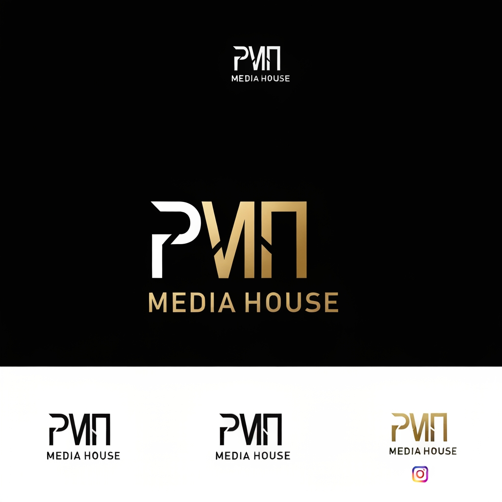 AI Design for Create a premium custom wordmark logo for "PM Media House."
The logo should be typography-driven, similar in quality and originality to iconic brand wordmarks like Nike, NASA, Tesla, Red Bull, and Puma, while remaining completely unique.
Design Style:
• Minimal
• Luxury
• Modern
• Geometric
• Bold
• Timeless
• High-end branding
Requirements:
• Create a custom-designed wordmark, not a standard font.
• Design a unique "PM" monogram that can also work as a standalone icon.
• Integrate subtle geometric cuts and negative space into the lettering.
• Avoid microphones, cameras, play buttons, headphones, film reels, or generic media icons.
• Focus on premium typography and brand identity.
Colors:
• Matte Black
• Metallic Gold
• White
Background:
Solid black.
Deliverables:
• Full wordmark
• PM monogram
• Black version
• White version
• Gold foil version
• Flat vector version
• Transparent background
• Instagram profile icon
• Brand presentation mockup
Style Keywords:
Luxury branding, Swiss design, modern minimalism, geometric typography, premium identity, award-winning logo, clean vector, iconic, memorable.