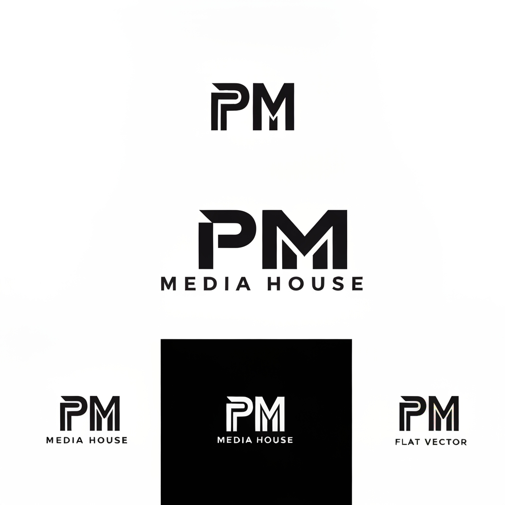 AI Design for Create a premium custom wordmark logo for "PM Media House."
The logo should be typography-driven, similar in quality and originality to iconic brand wordmarks like Nike, NASA, Tesla, Red Bull, and Puma, while remaining completely unique.
Design Style:
• Minimal
• Luxury
• Modern
• Geometric
• Bold
• Timeless
• High-end branding
Requirements:
• Create a custom-designed wordmark, not a standard font.
• Design a unique "PM" monogram that can also work as a standalone icon.
• Integrate subtle geometric cuts and negative space into the lettering.
• Avoid microphones, cameras, play buttons, headphones, film reels, or generic media icons.
• Focus on premium typography and brand identity.
Colors:
• Matte Black
• Metallic Gold
• White
Background:
Solid black.
Deliverables:
• Full wordmark
• PM monogram
• Black version
• White version
• Gold foil version
• Flat vector version
• Transparent background
• Instagram profile icon
• Brand presentation mockup
Style Keywords:
Luxury branding, Swiss design, modern minimalism, geometric typography, premium identity, award-winning logo, clean vector, iconic, memorable.