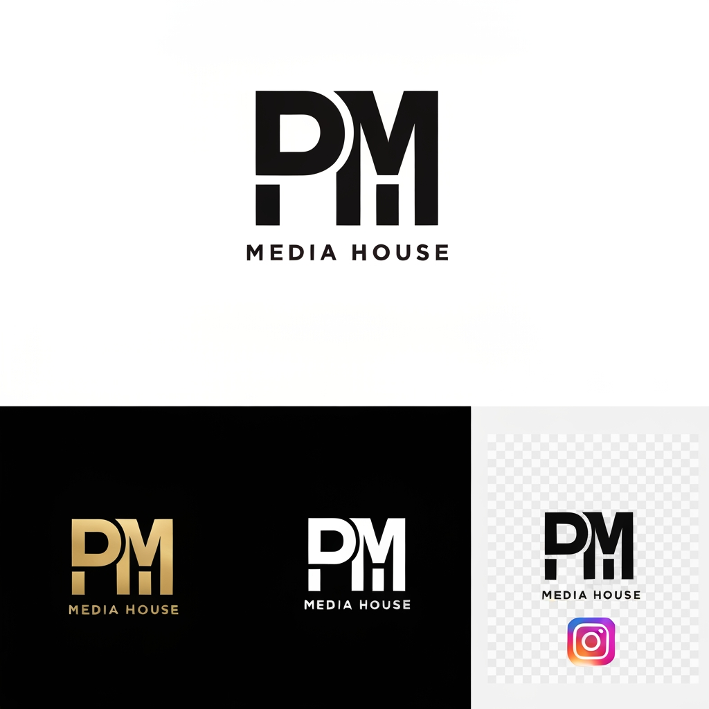 AI Design for Create a premium custom wordmark logo for "PM Media House."
The logo should be typography-driven, similar in quality and originality to iconic brand wordmarks like Nike, NASA, Tesla, Red Bull, and Puma, while remaining completely unique.
Design Style:
• Minimal
• Luxury
• Modern
• Geometric
• Bold
• Timeless
• High-end branding
Requirements:
• Create a custom-designed wordmark, not a standard font.
• Design a unique "PM" monogram that can also work as a standalone icon.
• Integrate subtle geometric cuts and negative space into the lettering.
• Avoid microphones, cameras, play buttons, headphones, film reels, or generic media icons.
• Focus on premium typography and brand identity.
Colors:
• Matte Black
• Metallic Gold
• White
Background:
Solid black.
Deliverables:
• Full wordmark
• PM monogram
• Black version
• White version
• Gold foil version
• Flat vector version
• Transparent background
• Instagram profile icon
• Brand presentation mockup
Style Keywords:
Luxury branding, Swiss design, modern minimalism, geometric typography, premium identity, award-winning logo, clean vector, iconic, memorable.
