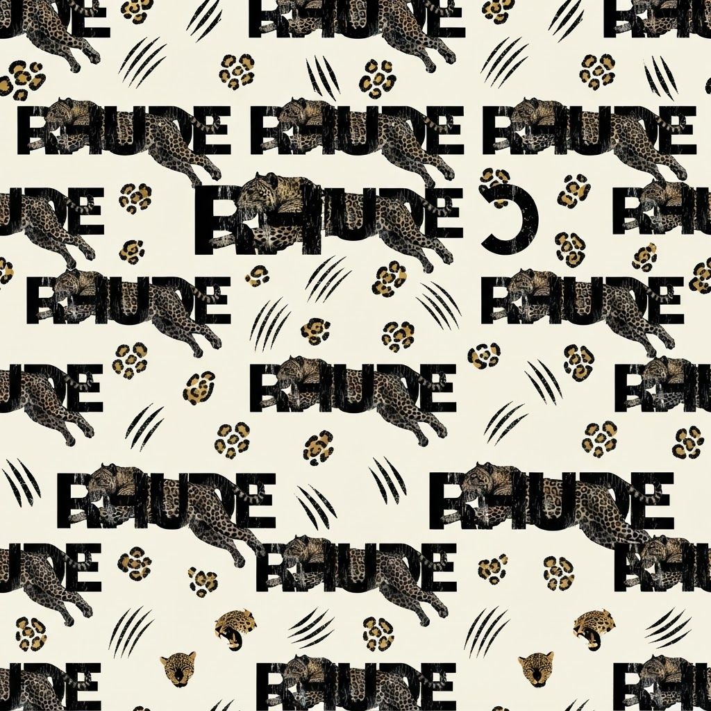 AI Design for Brand pattern or graphic asset concept for Create a high-impact streetwear graphic featuring a bold, distressed typography treatment integrated with a dynamic leopard print texture to anchor your brand identity.. Repeating visual motif, icon pattern, texture, or abstract brand world element, clean edges, cohesive palette, usable as a background or packaging detail, no text.
Incorporate the attached brand element reference image (Reference A: brand element "Rhude Leopard Logo") into the composition where natural — preserve the depicted brand element's appearance.