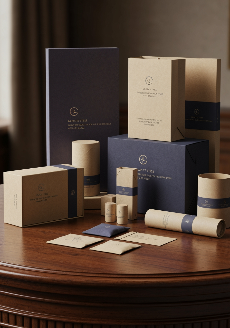 AI Design for Premium packaging mockup concept for Brand identity for my personal brand. Brand identity applied to realistic boxes, pouches, labels, wraps, or bags as appropriate, polished tabletop scene, tactile materials, no invented readable copy.