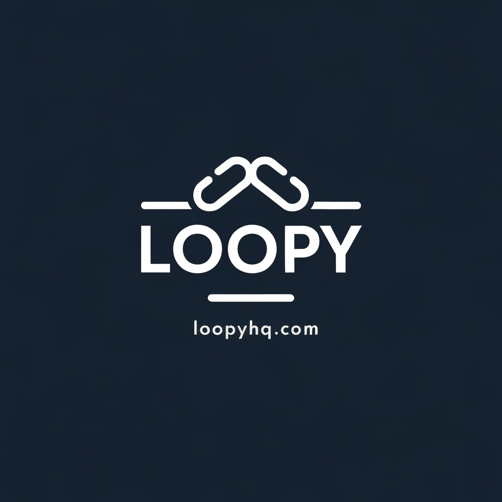AI Design for my brand name is Loopy and my domain is loopyhq.com, i am a minimal and cool svg logo (dual tone) with closed complete shape and no bg. and my entire website id dual tones