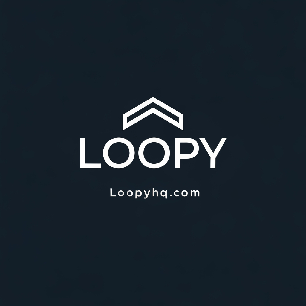 AI Design for my brand name is Loopy and my domain is loopyhq.com, i am a minimal and cool svg logo (dual tone) with closed complete shape and no bg. and my entire website id dual tones