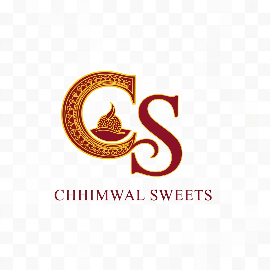 AI Design for Design a modern, premium, and memorable logo for a traditional Indian sweets brand named "Chhimwal Sweets". The logo should reflect trust, authenticity, tradition, and quality while maintaining a clean, elegant, and professional look. Incorporate a subtle icon such as a traditional Indian sweet (laddu, rasgulla, or peda), a decorative sweet box, or a stylized "CS" monogram. Use a warm color palette featuring deep saffron, royal maroon, and gold accents to convey richness and celebration. Choose an elegant serif or stylish handwritten font for the brand name. The design should be minimal, scalable, and suitable for a website, business cards, packaging, shopping bags, and social media. Use a transparent background with a vector-style, flat design. Avoid clutter, gradients, 3D effects, mascots, and stock-style graphics. The logo should feel premium, timeless, and welcoming.i want logo not photo