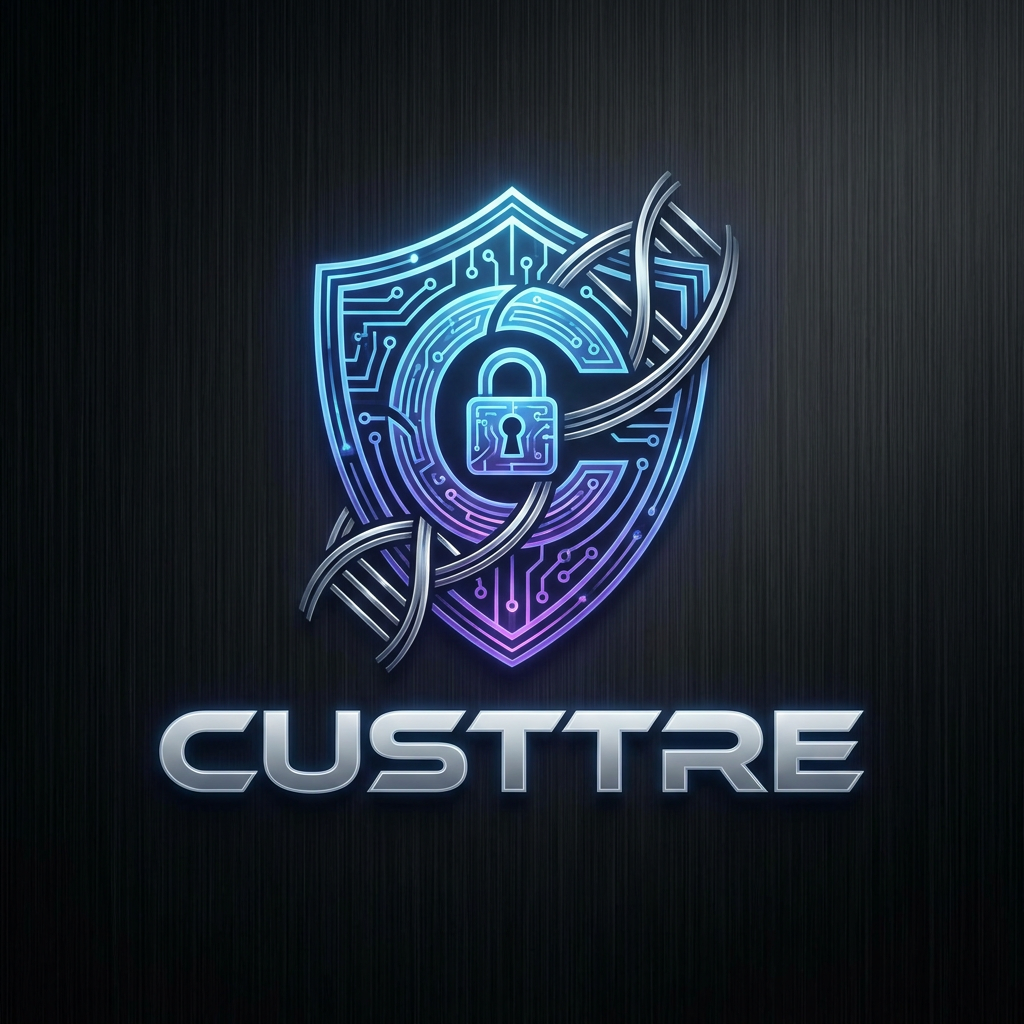 AI Design for Create a logo for a startup company - CUSTTRE. it is a med tech innovation with multiple features like personalized treatment and protection of patient data. Design a unique logo, don't add any tagline, make it serious cyber type