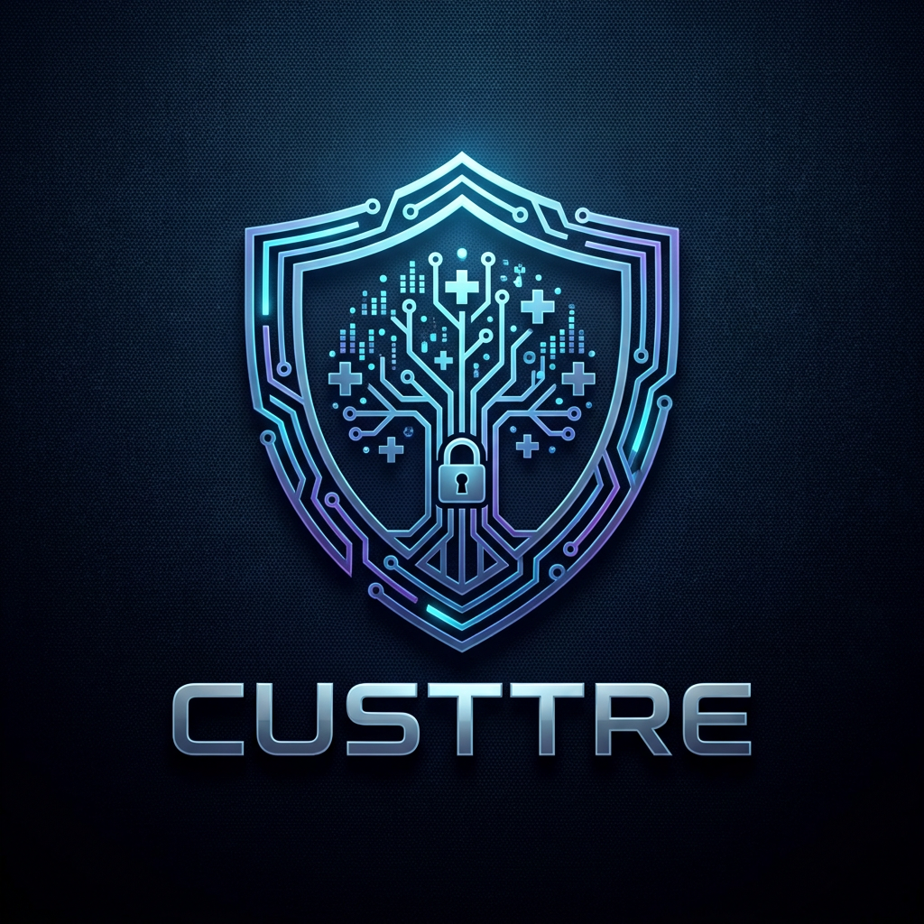 AI Design for Create a logo for a startup company - CUSTTRE. it is a med tech innovation with multiple features like personalized treatment and protection of patient data. Design a unique logo, don't add any tagline, make it serious cyber type