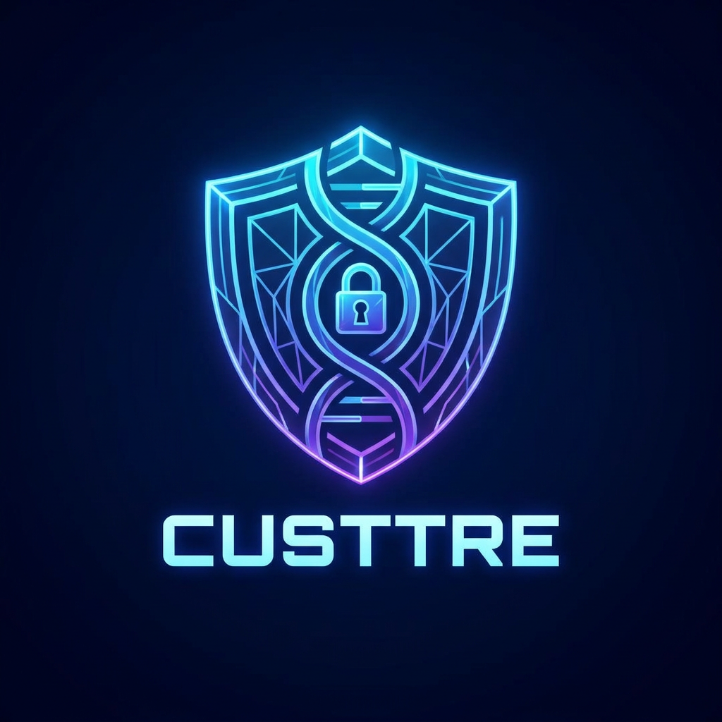 AI Design for Create a logo for a startup company - CUSTTRE. it is a med tech innovation with multiple features like personalized treatment and protection of patient data. Design a unique logo, don't add any tagline, make it serious cyber type
