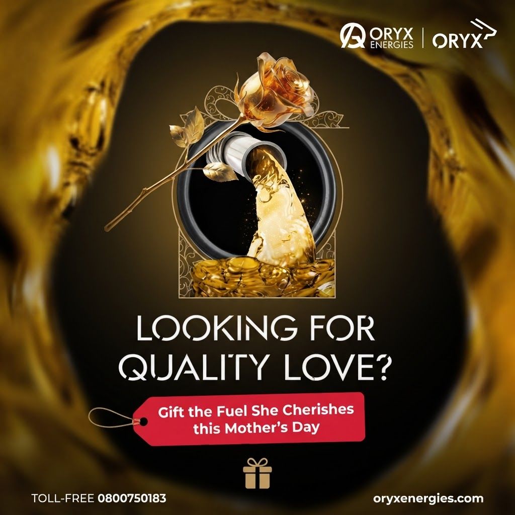 AI Design for The following reference images are provided:
- Reference A corresponds to the attached image for the brand element "Oryxoil" (The image features a close-up, perspective-distorted view of a red fuel nozzle pouring golden, amber-colored liquid into a dark circular tank opening. The foreground is blurred with the liquid, creating a tunnel-like effect focused on the point of entry.). Instructions: The image features a close-up, perspective-distorted view of a red fuel nozzle pouring golden, amber-colored liquid into a dark circular tank opening. The foreground is blurred with the liquid, creating a tunnel-like effect focused on the point of entry.
User request:
createa mothers day post using Oryxoil