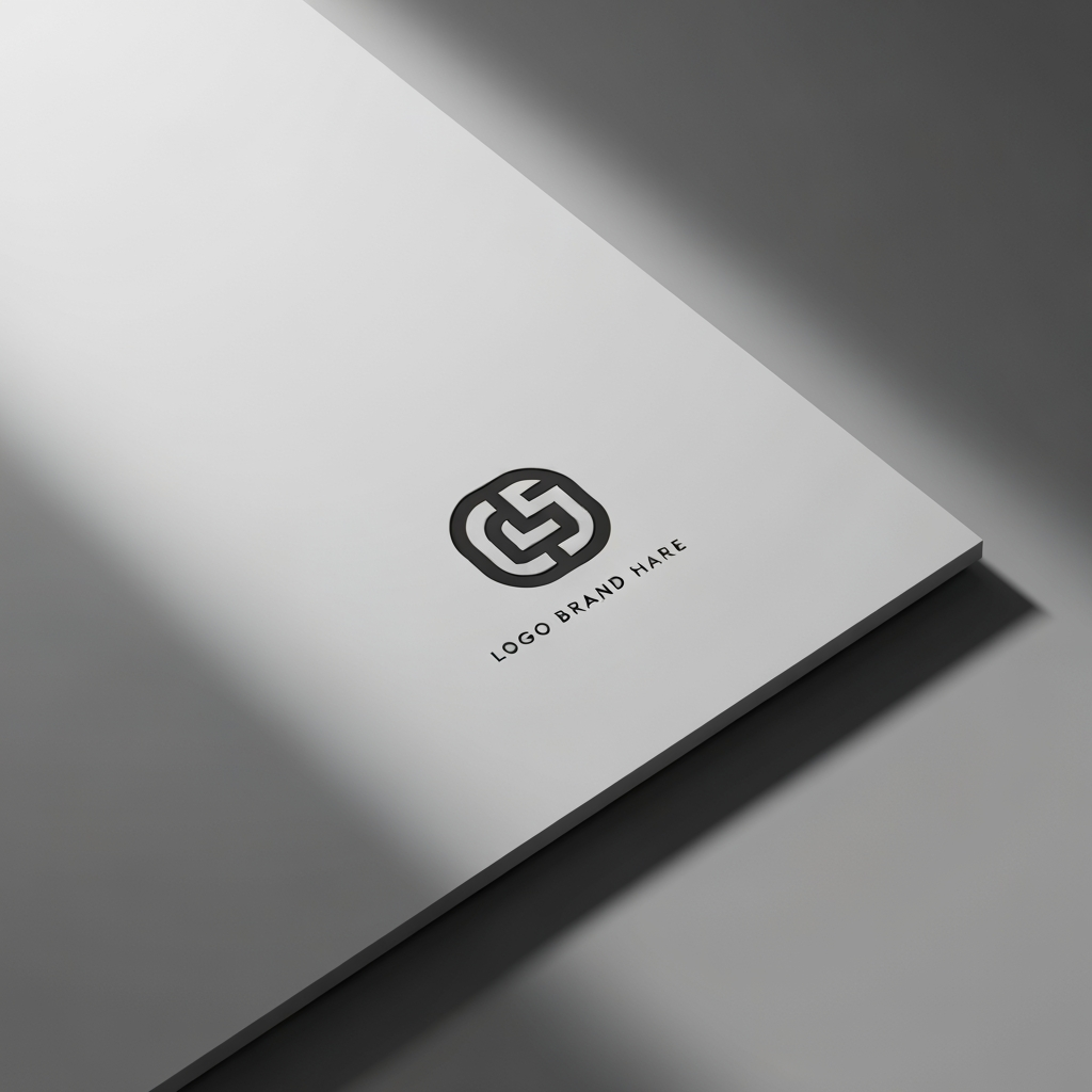 AI Design for Premium logo presentation mockup concept for logo creation. Logo or brand mark displayed on a clean neutral surface with subtle depth, refined shadow, precise alignment, elegant design-studio presentation, no extra readable text.