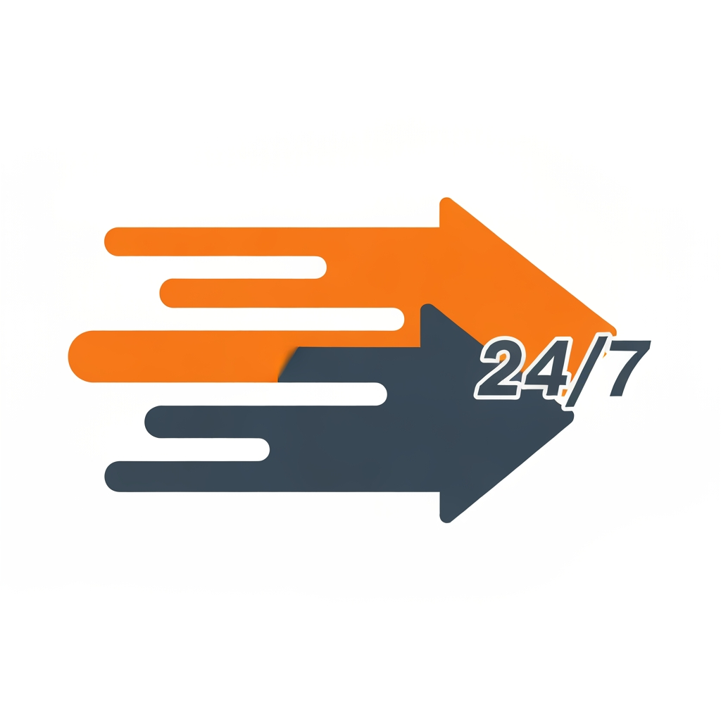 AI Design for Icon: A circular, continuous arrow looping around the text, representing non-stop, 24/7 updates from every direction.Colors: High-contrast bright orange, white, and deep slate grey.Typography: Italicized, forward-leaning modern font to give a sense of speed, immediacy, and action.