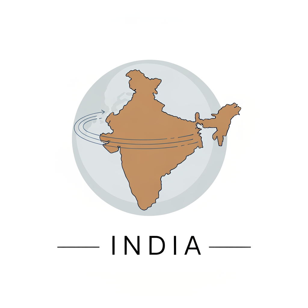 AI Design for Icon: A minimalist, stylized globe or circular orbit wrapping around a subtle map outline of India.Colors: Deep navy blue (representing trust) combined with vibrant electric blue and a touch of saffron.Typography: Clean, bold, sans-serif font for "INDIA", with "360" styled inside a circular badge or target icon. please create a logo